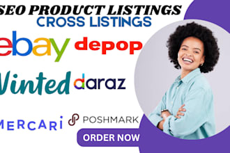 seo product listings on ebay poshmark mercari depop vinted grailed daraz zakeke