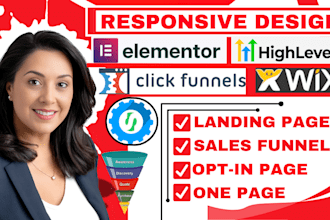 design elementor pro landing page, wix one page, clickfunnels landing page