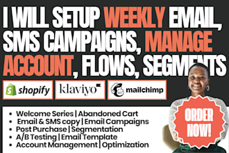 manage weekly klaviyo mailchimp email campaigns flows segments shopify ecommerce