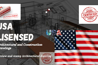 review, stamp USA architectural drawing construction floor plan for city permit