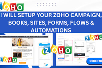 setup your zoho campaign, books,sites,forms,flows and automation