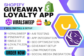 setup shopify store giveaway ninja viralsweep smile io joy oneloyalty pineraffle
