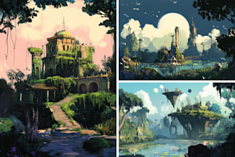 draw environment concept art, fantasy worlds