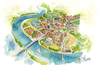 create a detailed watercolor map illustration of your city