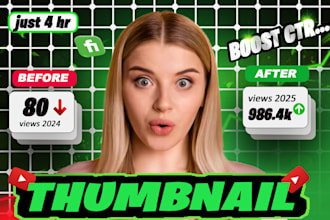 do creative amazing and clickbait youtube thumbnail in 2hr