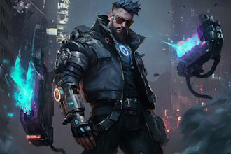 design cyberpunk and fantasy character splash art