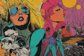 draw vintage illustration, 70s design and retro comic art