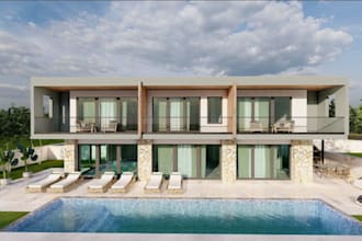 craft 3d luxury villa,roof terrace,landscape,cgi swimming pool,outdoor balcony