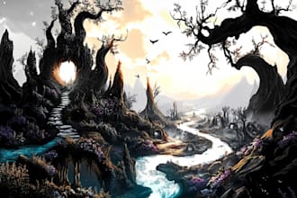 draw amazing environment concept art and fantasy landscape