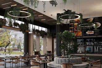 design restaurant interior cafe or shop interior 3d render