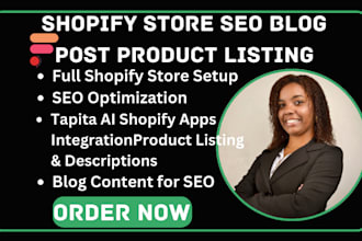 setup shopify store SEO blog post product listing tapita ai shopify apps