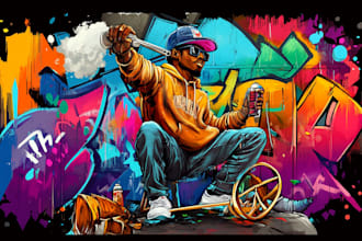 create graffiti illustration, album cover, merchandise, logo