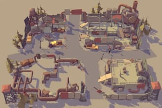 design a low poly roblox steampunk or historical battlefield map