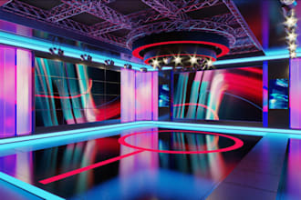 enhance 3d realistic broadcast show, tv studio,3d virtual stage render in lumion