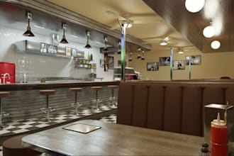 craft 3d restaurant in lumion,retro diner,cafeteria,retail store,3d cigar lounge