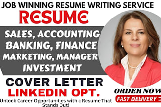 write finance, accounting, banking, marketing, auditor, investment, sales resume