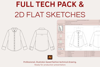 create tech pack and 2d flat sketches in illustrator