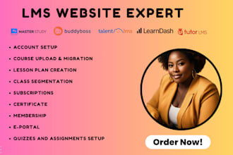 setup and build wordpress lms  learndash buddyboss tutorlms masterstudy kajabi