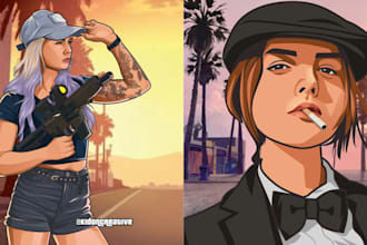 draw gta v style vector art anime cartoon portrait album cover art caricature