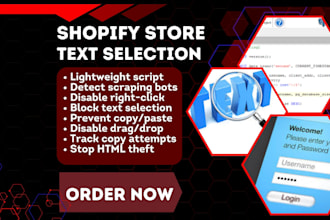 disable right click text selection inspect copy cut paste on shopify store