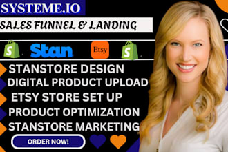 set up systeme io sales funnel stan store design stan store VA marketing product