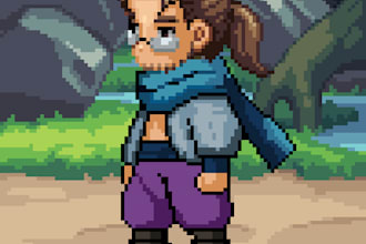 create 2d pixel art character sprite, pixel art background, animated gif