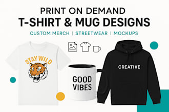 make print on demand tshirt designs, mockups, mug design merchandise streetwear