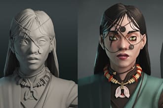 sculpt realistic 3d head, 3d face likeness bust 3d model for 3d printing from 2d
