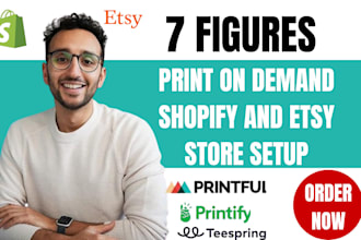 do shopify etsy print on demand printful, printify, dropshipping store design