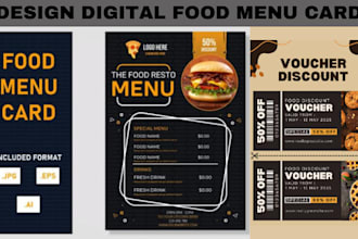 design restaurant food menu card, food price list, digital menu board, tv menu,