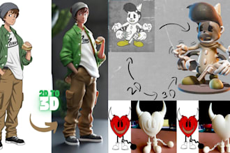 convert 2d to custom 3d character stl from picture figurine toys for 3d printing