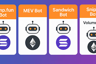 develop pumpfun, mev, sandwich, sniper, volume, eth and solana, bot
