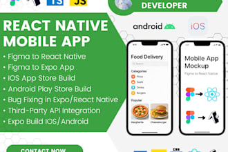do mobile app development for android and ios  using react native expo