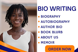 write book blurb author bio product description brand story biography writing