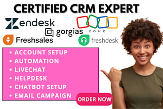setup zendesk freshdesk  gorgias zoho intercom tidio edesk pipedrive ai bot CRM