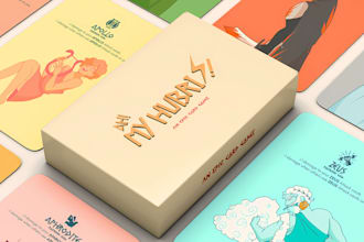 design card game, board game, flash cards, card box mockup, rule book design