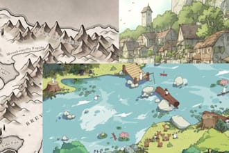 map illustration, fantasy map, vector and cartography map