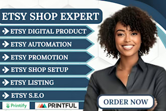 do etsy shop setup, digital products, pod, seo, and promotion