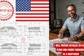 provide detailed 2d floor plans, architectural, and permit drawings as draftsman