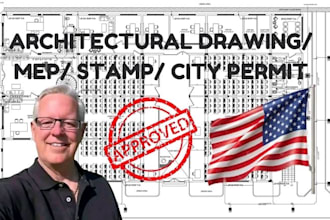 draw review, stamp USA, city permit, mep site plan, floor plan ,blueprint, revit