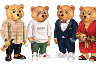 draw teddy bear cartoon mascot animal logo vector art tshirt streetwear design