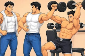 draw gay bara muscle, yaoi, nsfw, fan art, fanart, oc comic, gay character, bara