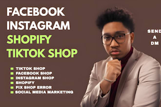 setup facebook shop, tiktok shop, instagram shop and shopify dropshipping store