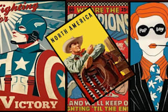 draw retro style vintage poster, movie poster, travel poster, music poster