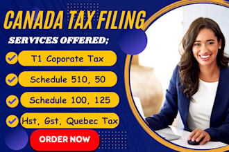 do canada tax, t1, t2, schedule 50, 125, 510, and 100 filing, hst, gst