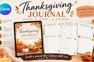 canva planner thanksgiving journal etsy hyperlinked journal etsy planner journal
