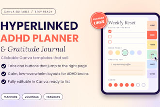 canva planner gratitude journal etsy hyperlinked adhd journal planner journal