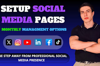 set up all social media accounts, facebook, instagram, business page, twitter