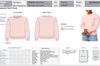 do clothing tech pack, fashion design, flat sketch, apparel, clothing fashion