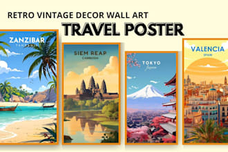 create modern minimalist retro vintage style art decor travel poster design pop